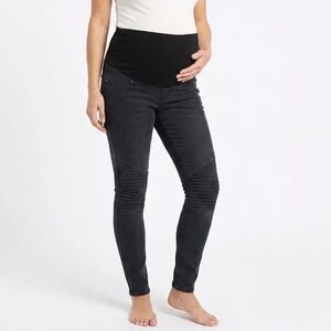 HM MAMA Maternity Moto Skinny Jeans Dark Gray Ribbed Knee Over Belly Size 6